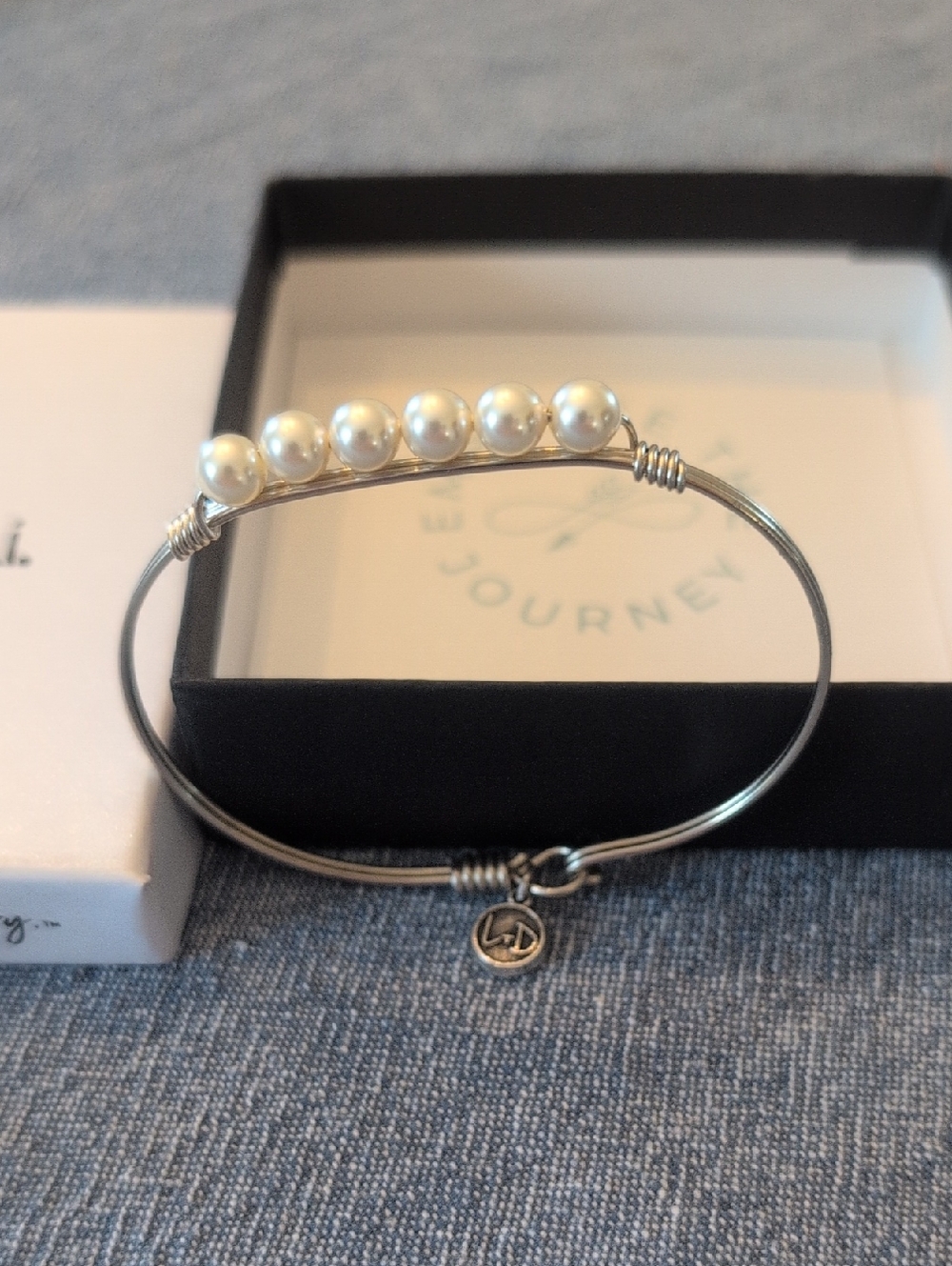 Pearl Accent Silver Bangle Bracelet - Women Jewelry